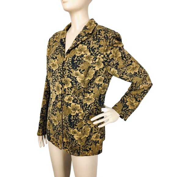 Vintage 80s 90s Floral Black Brown Button-Up Business Blazer Jacket Size 14 - Picture 3 of 8